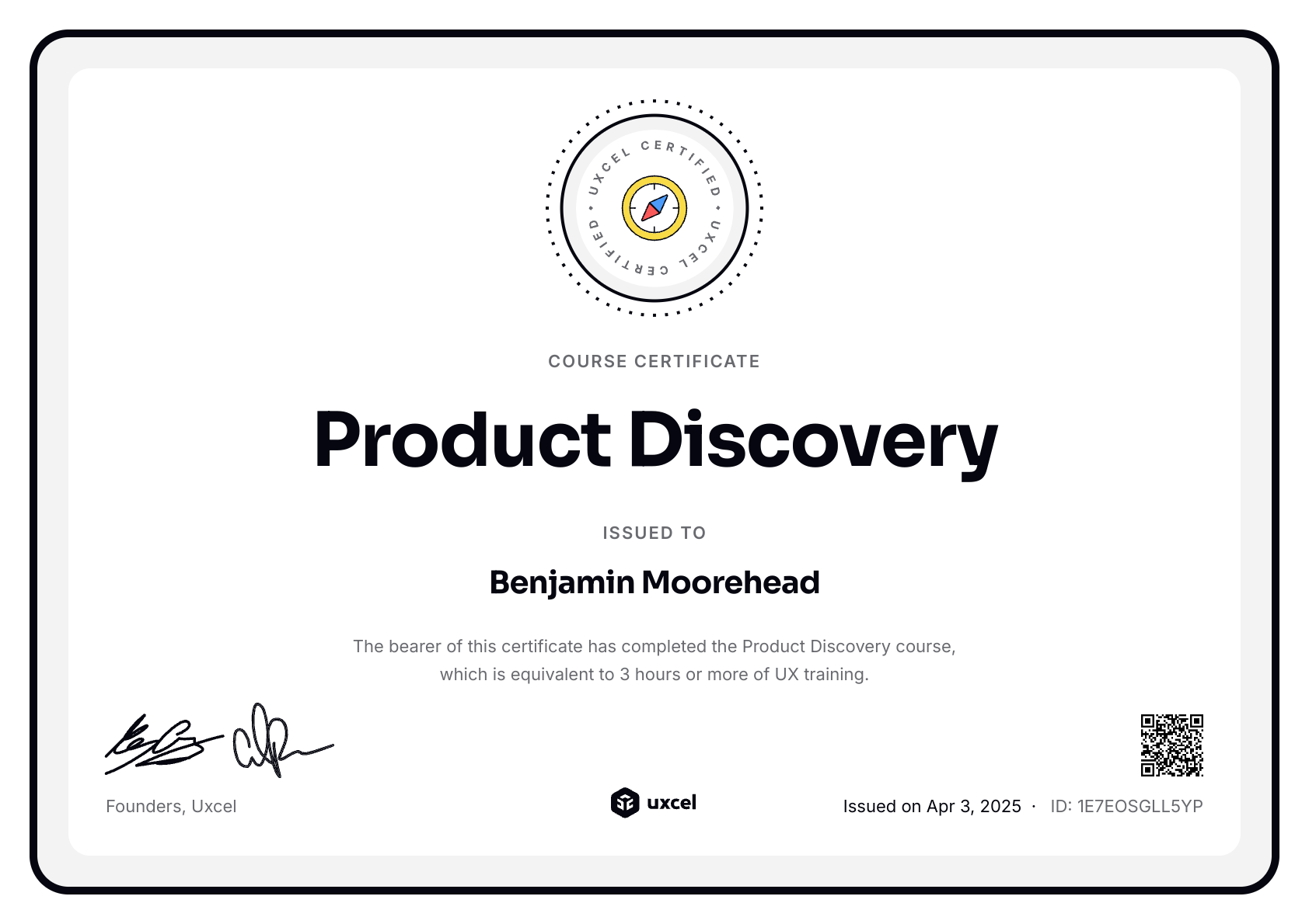 Benjamin Moorehead's certificate